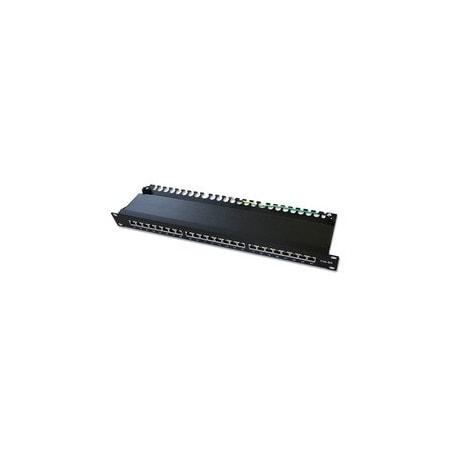 Cable Wholesale Rackmount 24 Port Shielded Cat6a Patch Panel, Horizontal, 110 Type, 568A & 568B Compatible, 1U 69BK-56024